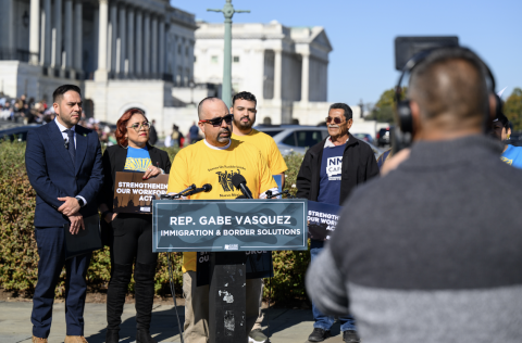 Press conference with critical workers